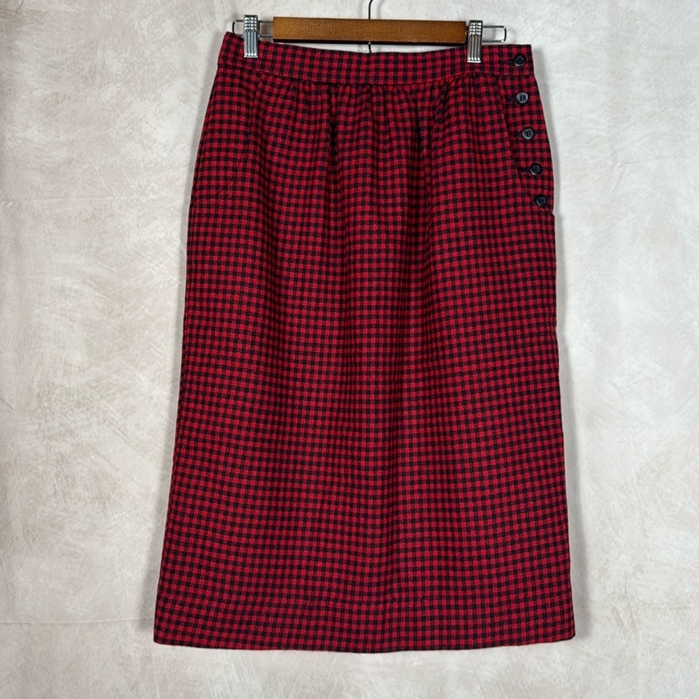 Woolrich Vintage Wool Skirt Womens 10 Red Black Gingham Classic Preppy Academia